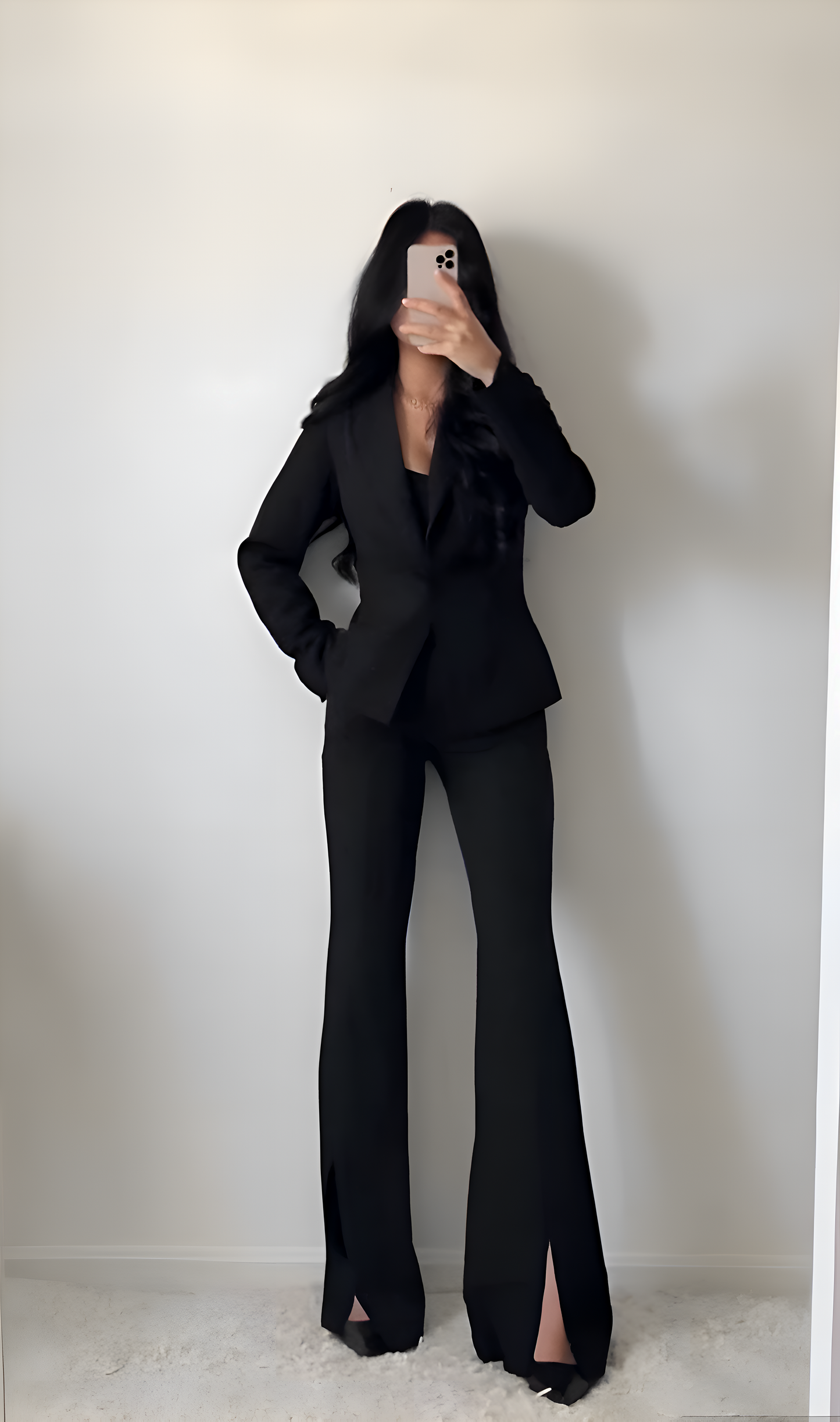 Chic Black Tailored Suit with Slit Pants