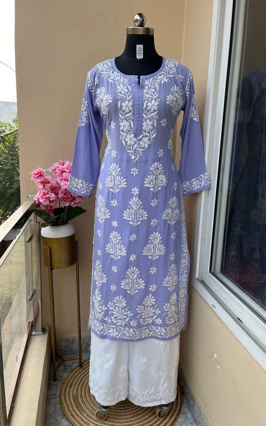 Elegant Lavender Chikankari Kurti Set with Embroidered Palazzo